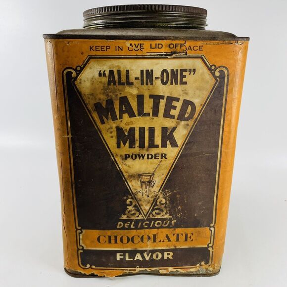 All In One Malted Milk Powder Chocolate 12lb Square Can Omaha NE Advertising Big - Picture 1 of 13